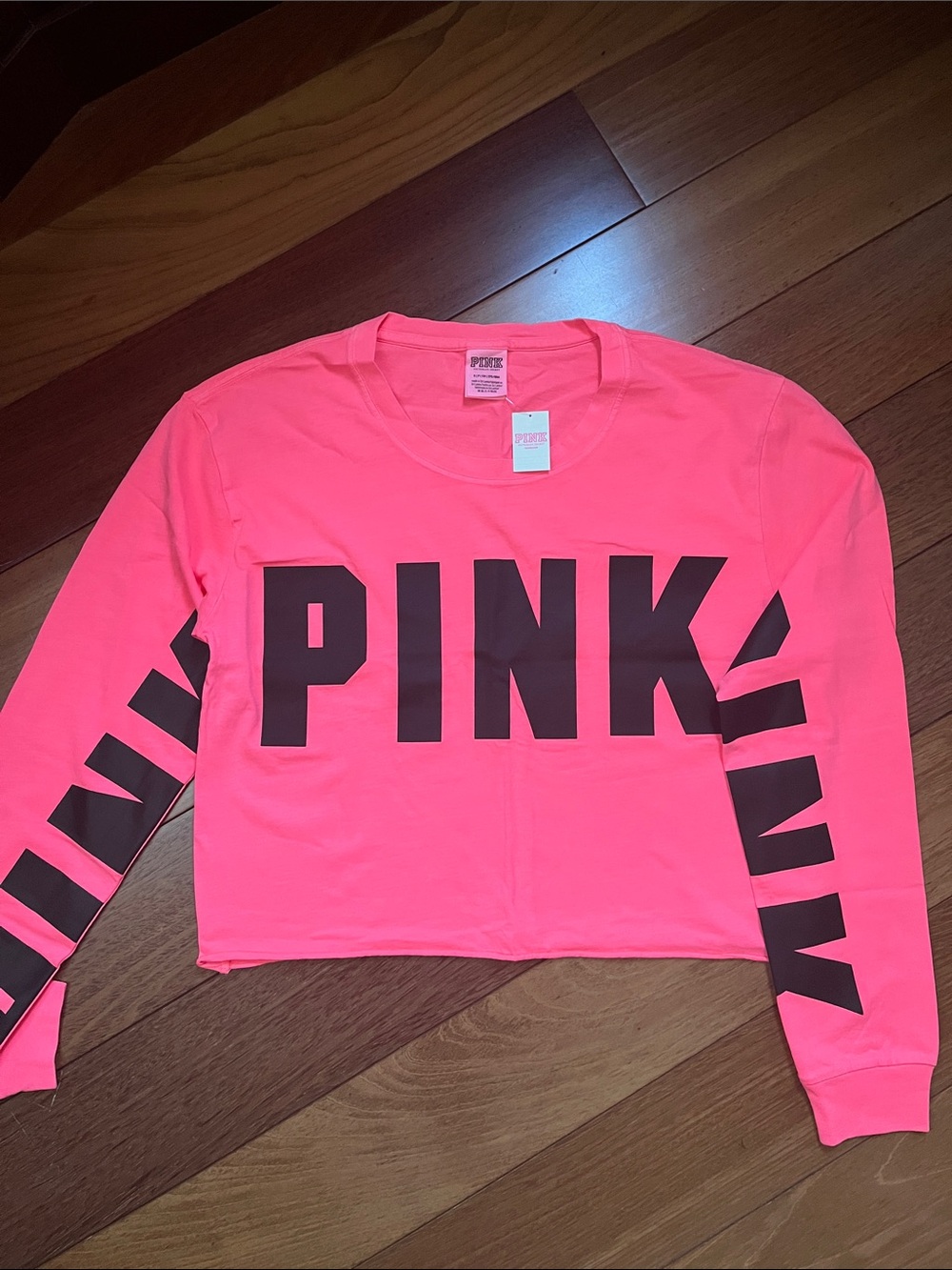 NWT PINK Victoria’s Secret Logo Crop Long Sleeve